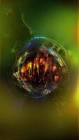 Abstract bright fantastic neon sphere with transforming light waves and iridescent magic particles inside video