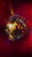 Abstract bright fantastic neon red sphere with transforming light waves and flickering magic particles inside. video