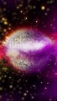 A voluminous violet planet with a metallic tint rotates in outer space video