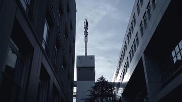 5G Communication Antenna Tower Sending Mobile Phone Data Signal Wireless Transmitting video