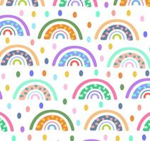 Doodle pattern with colorful rainbows and dots. Trendy design for child texture, wrapping, apparel, textile, print, wallpapers, fabrics. Cute kids illustration on white background vector