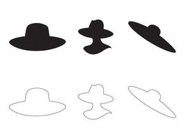 Sun Hat Icon Square Button Set. Pamela Hat icon. Hat Silhouettes. Pamela Hat icon simple symbol. vector