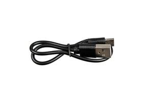 Black USB cable with USB-A and USB-C connectors, coiled neatly and isolated on white, ideal for charging and data transfer for a range of electronic devices. photo