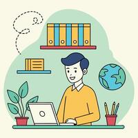 Office Scene with Desk, Laptop, and Books vector