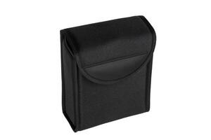 A rectangular black fabric pouch with a flap closure, ideal for holding small items or devices, set against a white background. photo