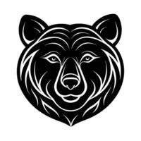 A black and white graphic depicting a stylized bears head. The design is tribal inspired, featuring bold lines and a circular shape. Its a powerful, symbolic image of wildlife. vector