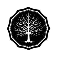 Black and White Tree Emblem, Vintage Rustic Design, Nature Symbol vector