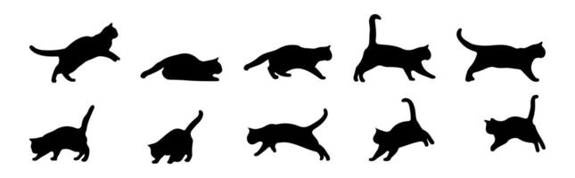 Cat silhouette collection, various poses isolated on white background. vector
