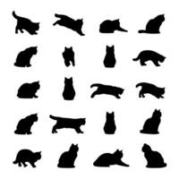 Cat silhouette collection, with different poses isolated on a white background. Cat silhouette in doodle drawing style. vector