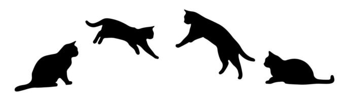 Collection of cat silhouettes in different poses, isolated on a white background. vector