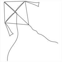 Kite drawing in one continuous line art isolated sketch illustration vector