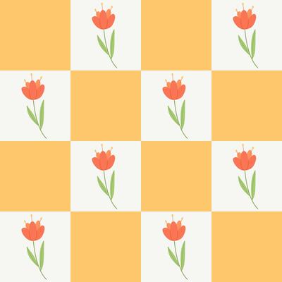 checkered seamless background with poppies. trendy groovy floral pattern.