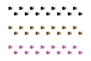 A set of paw prints with different colors. cute paw footprints track pattern vector
