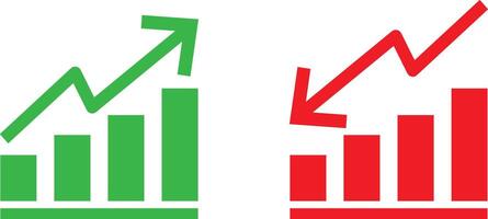 Two red and green graphs with arrows pointing up vector