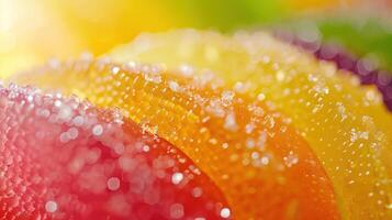 Close-up of colorful gummy candy slices with a sparkling sugar coating. photo