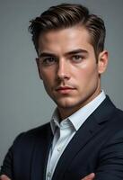 man in a suit and tie posing for the camera photo