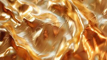 Abstract golden and silver fabric texture with flowing patterns. photo