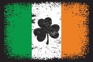 Distressed Irish Flag with Shamrock, Vintage St. Patricks Day Design vector
