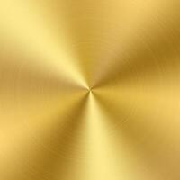 Golden radial gradient. Gold color circle effect. Holographic metal texture background. Polished brass finish foil. Bronze nickel alloy circular brushed plate. Material surface metallic sheet vector