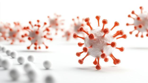 A close-up image of a virus structure, showcasing its intricate details and unique shape photo