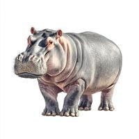 A detailed illustration of a hippopotamus standing majestically. The animal's unique features and size highlight its presence in a vibrant, naturalistic setting. photo