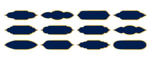 Set of shape in dark blue with gold borders. Elegant Arabic, Moroccan and Persian ornamental elements. For Ramadan, Eid Mubarak, and Islamic design projects vector