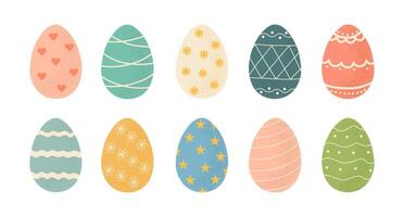 Set of colorful Easter eggs with patterns. Traditional religious Easter symbols. Decorative elements collection vector
