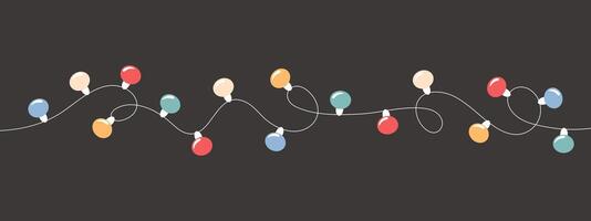 Festive string lights garlands with multi-colored lamps. Festive illustration in flat style on a dark background vector