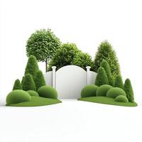 A serene landscape featuring meticulously trimmed greenery, showcasing various types of bushes and trees in a tranquil arrangement, perfect for nature-inspired design themes. photo