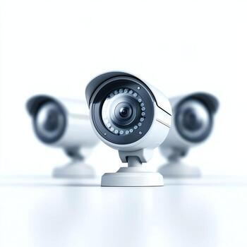 A modern security camera setup positioned neatly on a clean surface, showcasing advanced surveillance technology designed for home and business security. photo