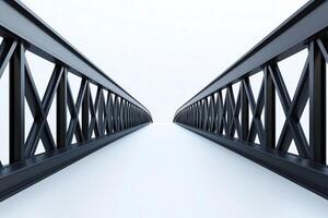 A modern architectural bridge featuring sleek lines and minimalistic design. The image captures the geometric patterns and symmetry that define contemporary engineering. photo