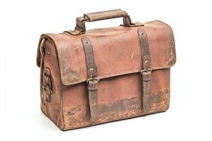 A rustic leather bag with a vintage touch, showcasing its aged texture and sturdy craftsmanship. Ideal for travel, work, or daily use by those who appreciate functional style. photo