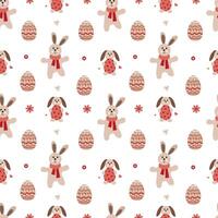 Seamless pattern with Easter eggs and bunnies on a white background vector