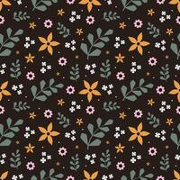 Seamless pattern with flowers and leaves on a dark background vector