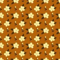 Seamless pattern with yellow flowers on orange background vector