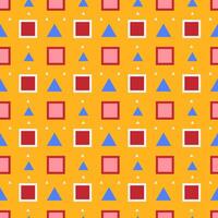 Seamless geometric pattern with red squares and blue triangles on a yellow background vector