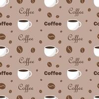 Seamless pattern with coffee cups and text on beige background vector
