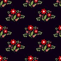 Seamless pattern with bouquets of red flowers on a dark background vector