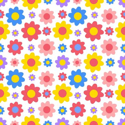 Seamless summer pattern with colorful flowers on white background