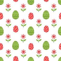Seamless pattern with easter eggs and flowers on a white background vector