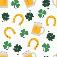 Saint patrick's day Elements seamless pattern background for packaging and decoration with beer, horseshoe and clover vector