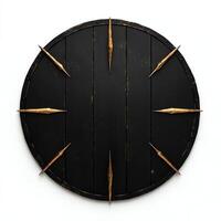 A rustic, circular wooden shield with pointed features, showcasing craftsmanship photo