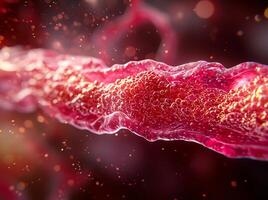A detailed and vibrant illustration of a blood vessel, showcasing the intricate details of its structure and fluid dynamics. Perfect for topics in biology and medical science. photo
