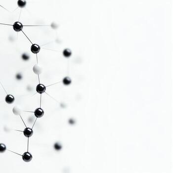 A close-up image of molecular structures showcasing black and white spheres connected by thin lines, representing the complexity of chemical bonds and molecular science. photo