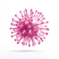Pink virus model, white isolate background. Illustration of a microscopic virus particle with spikes, used in healthcare and science visuals. photo