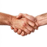 A close-up of two hands shaking, symbolizing agreement and cooperation. This image captures the essence of partnership and trust in a professional environment. photo