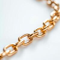 A close-up of a shiny gold chain, showcasing its intricate links and smooth texture. Perfect for illustrating fashion, jewelry design, or luxury accessories in various contexts. photo