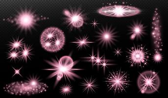 a collection of pink, sparkles on a black background vector