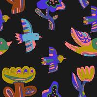 a colorful pattern with birds. and flowers vector