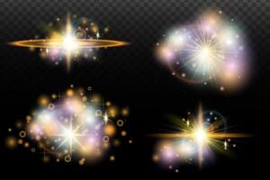set of glowing light effects with sparkles and stars vector